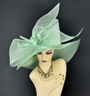 M23157  Mint Green  kentucky Derby Church Wedding Wide Brim Sinamay Dress Hat