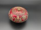 Vintage Copper Red Enamel Trinket Bowl With Lid