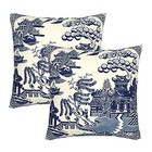 Pack Of 2 Throw Pillow Covers Ancient China Blue Willow Chinoiserie Throw 