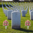 2pcs Artificial Cemetery Flowers With Vase For Grave  Silk Memorial Day Rose    