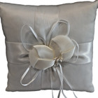 Bridal Ring Pillow White Satin Bow Flower Bouquet 8x8 Wedding Ceremony Cushion