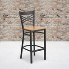 Hercules Series Black   x   Back Metal Restaurant Barstool - Natural Wood Seat