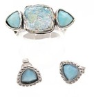 Roman Glass Sterling 925 Ring Earrings Gemstone Ancient Fragment 200 Bc Size 8 5