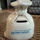 Vintage First Chicago Coin Bank In Shape Of Money Bag