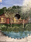 Vintage Hand Painted Saw Blade Rural Rustic Log Cabin 10 Inches Signed