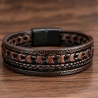 Men s Braided Leather Bracelet Multi Layer Black Brown Magnetic Clasp Jewelry