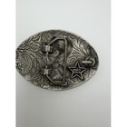 Vintage Silver-tone Eagle Belt Buckle Western Floral Scroll Oval Americana Metal