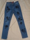 Girls 16 Arizona Skinny Leg Jeans  Adjustable Waist W  Black Felt Flowers Nwt