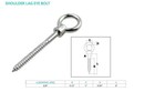 5 Pc Stainless Steel Marine 3 8  X 4  Stainless Steel Screw Lag Eye Bolt 316