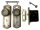 Antique Door Set Victorian   Eastlake Backplate Knob Mortise Lock Key Reclaimed
