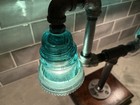 Artisan-made Industrial Lamp Sculpture Genuine Hemingray Insulators Metal Pipes