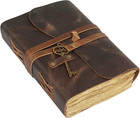 Leather Journal With Deckle Edge Paper 8x6 Inch And Vintage Key handmade Writing
