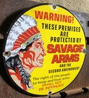 Vintage 1957 Dated Savage Arms The 2nd Amendment 10    Porcelain Gas Oil Sign