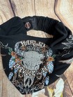 Harley-davidson Studded Steer Skull Ladies Wide Head Wrap band Elastic Black