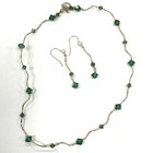 Sterling Silver Green Glass Beaded Choker Necklace   Drop Earrings Set  6 81g