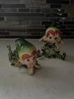 Vtg Lefton Set Of 2 Red Head Pixie Elves Green Eyes Posing Rare 