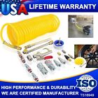 New 20pcs Air Compressor Accessory Kit 25ft Recoil Hose Gun Nozzles Set 1 4  Npt