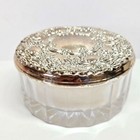 New Vintage Towle Silver Plated Vanity Powder Lead Crystal Jar Puff Screen