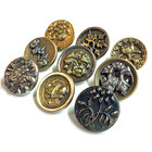 9 Antique Metal Flower   Plant Life Picture Buttons   Brass Pewter Pierced Etc