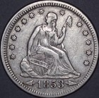 1853 25   W arrows   Rays   Ef-au   Great Eye Appeal   Lt Scratch   Discounted 