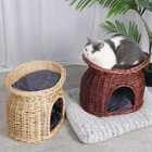 2 Tiers Rattan Woven Pet Bed Breathable Wicker Basket Kitten House Cat Nesting