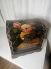 Vtg Tole Folk Art Solid Wood Hand Painted Chest Trunk 18x15 x 12 Unique