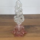 Art Deco Czech Perfume Bottle Pink Cut Glass Etched Floral Dauber Boho Vanity