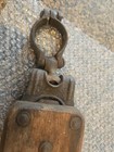Single Pulley Wood Metal Vintage Primitive Rustic Unmarked Rectangular Oval