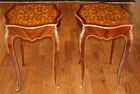 Stunning Pair Of French Louis Xv Style Mixed Wood Inlaid Ormolu End Tables