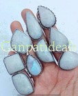 Rainbow Moonstone Gemstone 5pcs Wholesale Lot 925 Sterling Silver Plated Rings