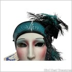1990 Clay Art Of San Francisco Mask Victorian Lady W  Teal blk Ostrich Feathers