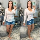Sexy Slimming Scoop Neck White Low Cut Long Sleeve Tissue Basic Baby Top Plus