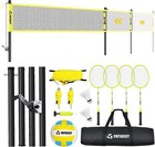 Outdoor Portable Complete Volleyball Badminton Net Set W poles 4 Rackets   Balls