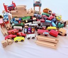 Huge Lot Wooden Train Track Pieces Imaginarium Thomas Brio Hape Ikea Train Cars
