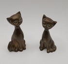 Vintage Mcm Pair Brass Siamese Cat Figurines Mid Century Modern