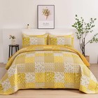 Boho Yellow King Quilt Set - 3 Piece Plaid Floral Bedspread  Reversible Coverlet