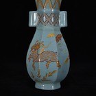 7  China Antique Ru Porcelain Qingliangsi Mark Painting Kylin Ear Piercing Vase