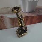 Vintage Solid Brass Hand Holding Lotus Flower Statue Incense Stick Holder