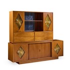 John Keal For Brown Saltman Style Mid Century Tambour Door Credenza And Hutch