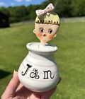 Vintage 50 s Pixieware Girl Jam Jar Condiment Spoony Lipper Mann Holt Howard Era