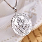 St Christopher Necklace Solid 925 Sterling Sliver Engraved Pendant Round Reli   