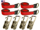 Red Wheel Lift Lasso Straps Ratchet J Finger Hook Tie Down Trailer - 4 Pack Usa