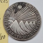 1826 Central American Republic 8 Reales Large Silver Crown Plugged Old Tag  j687