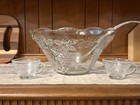 Vintage Anchor Hocking Punch Bowl Set With Grape Vine Design