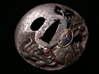 Edo Period Japan Antique Shishi Leo Peony Tsuba Signed By Echizen Ju Kinai 