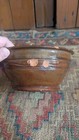 Rare Antique Early Redware Pumpkin Green Glaze Crock Bowl 6 75  Incised