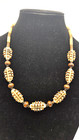 Vintage Polynesian Carved Bone Wood Bead Boho 22  Necklace 1970s