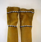 Pair Vintage Native American Apache Beaded Tan Knee High Leather Moccasins