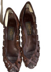 Frye Brown Woven Strappy Leather Slip On Flats  Open Toe  7 5m