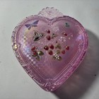 Large Fenton Pink Glass Iridescent Handpainted Strawberry Berry Heart Shaped Box
